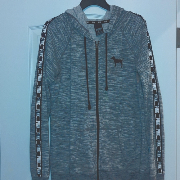 PINK Victoria's Secret Tops Gray Zip Up Boyfriend Style Sweatshirt